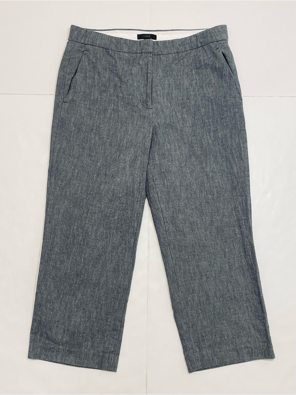 J.Crew Cropped Chambray Patio Pants Size 8 Wide Straight Leg Gray
